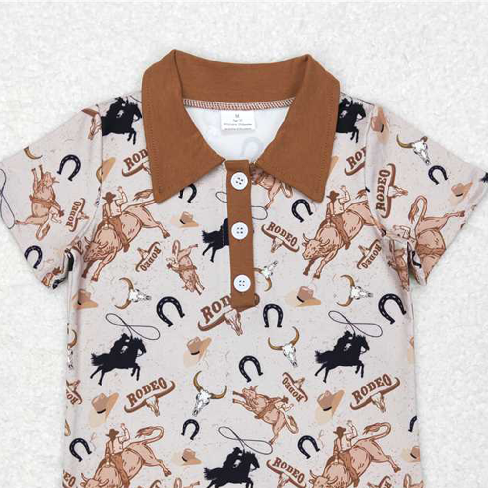 4.07 BT0429 RTS NO MOQ Baby Boys Summer Tops Bull skull rodeo short sleeves western boy polo shirt