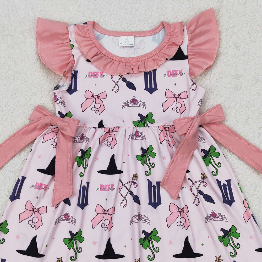 5.16 GSD1895 RTS NO MOQ Flutter sleeves bow witches baby girls dresses