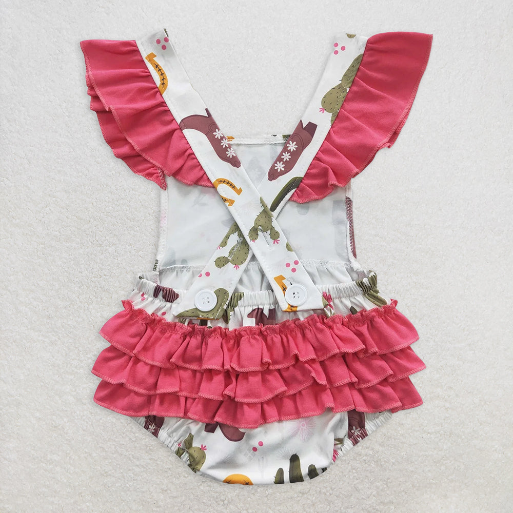 SR0384 RTS NO MOQ Baby Girls Summer Rompers Baby Girls Cactus Ruffles Western Rompers