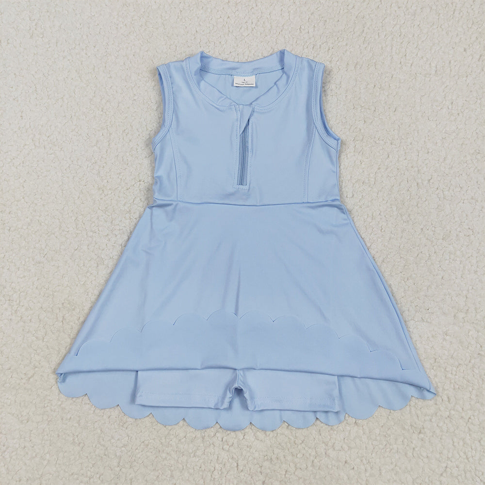 7.18 GSD2088 RTS NO MOQ Baby Girls Summer Yoga Dress baby girl clothes yoga blue sleeveless skirts dress