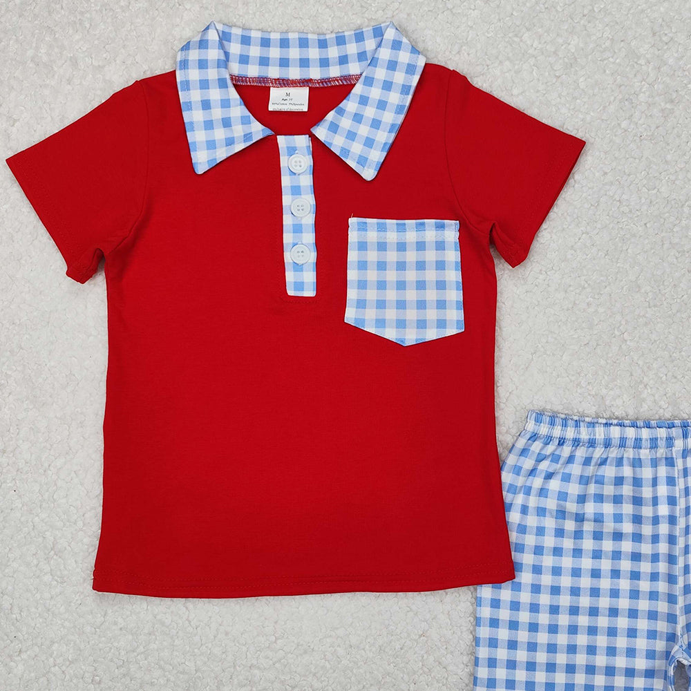 BSSO1152 New Rts No Moq 8-9 Days By Air Arrived it Red short sleeves polo shirt plaid shorts boys clothes