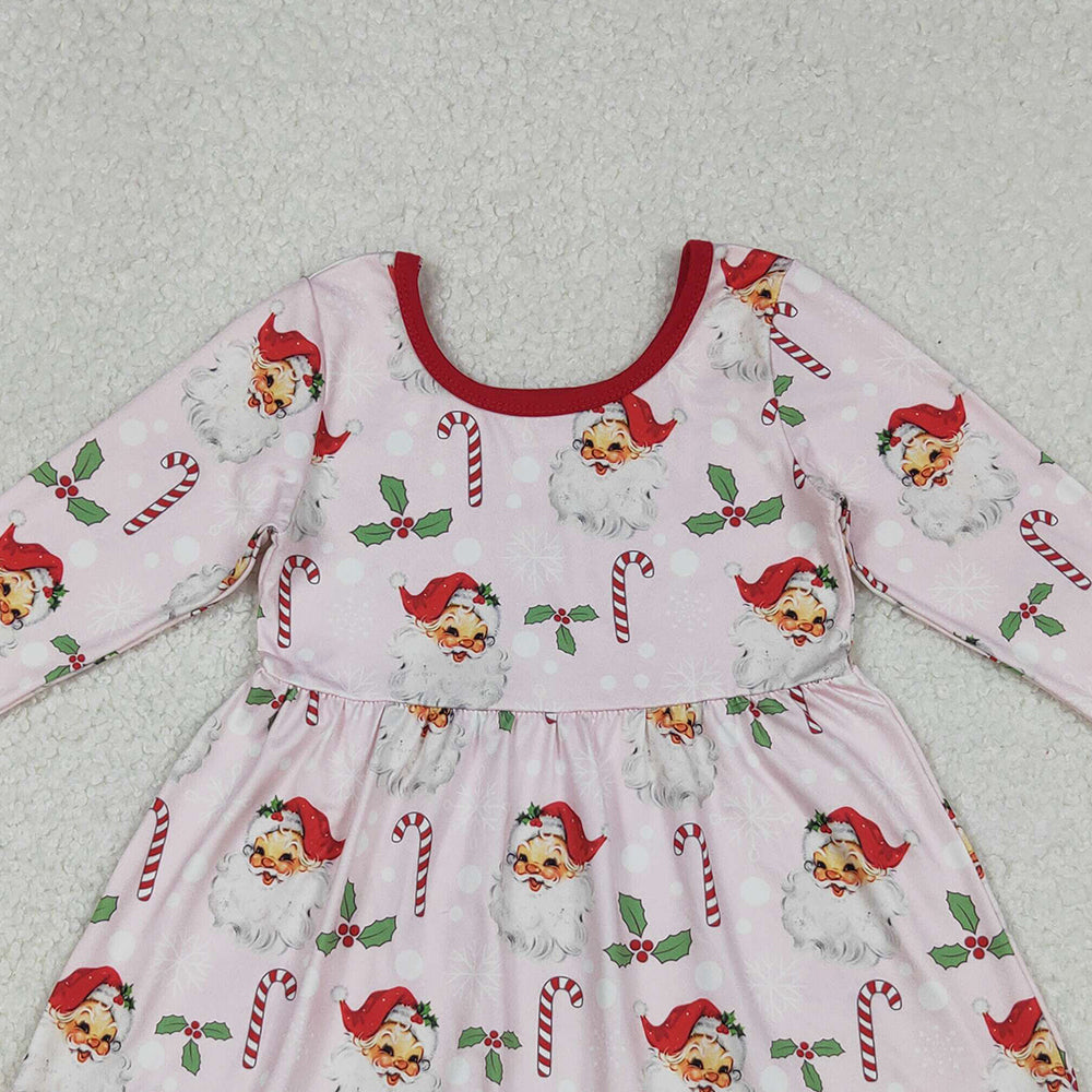10.10 RTS NO MOQ (In stock)GLD1251 Baby Girls Winter Dress Baby Girls Santa Holly Candy Cane Christmas Ruffle Knee Length Dresses