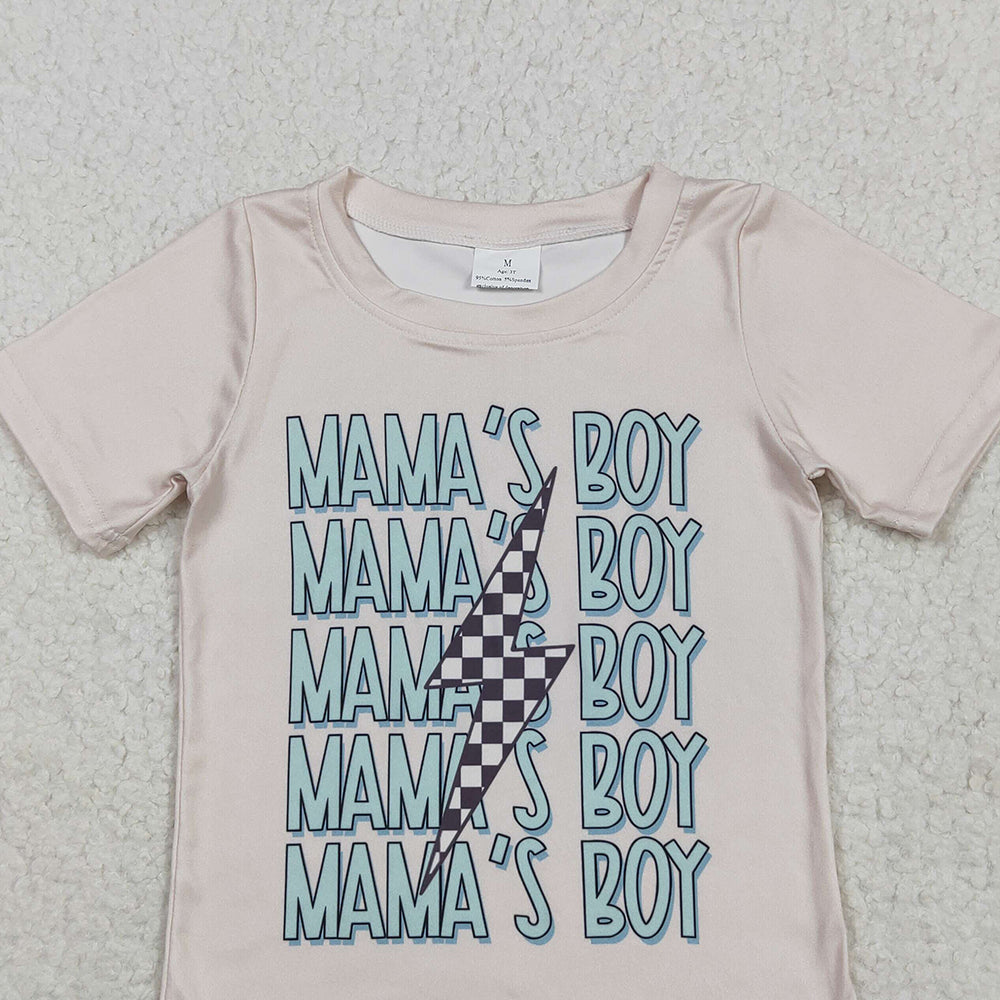 7.01 BT1229RTS NO MOQ Baby Boys Summer Tops Baby Boys Short Sleeves MAMA'S BOY Lightning Tee Shirts Top