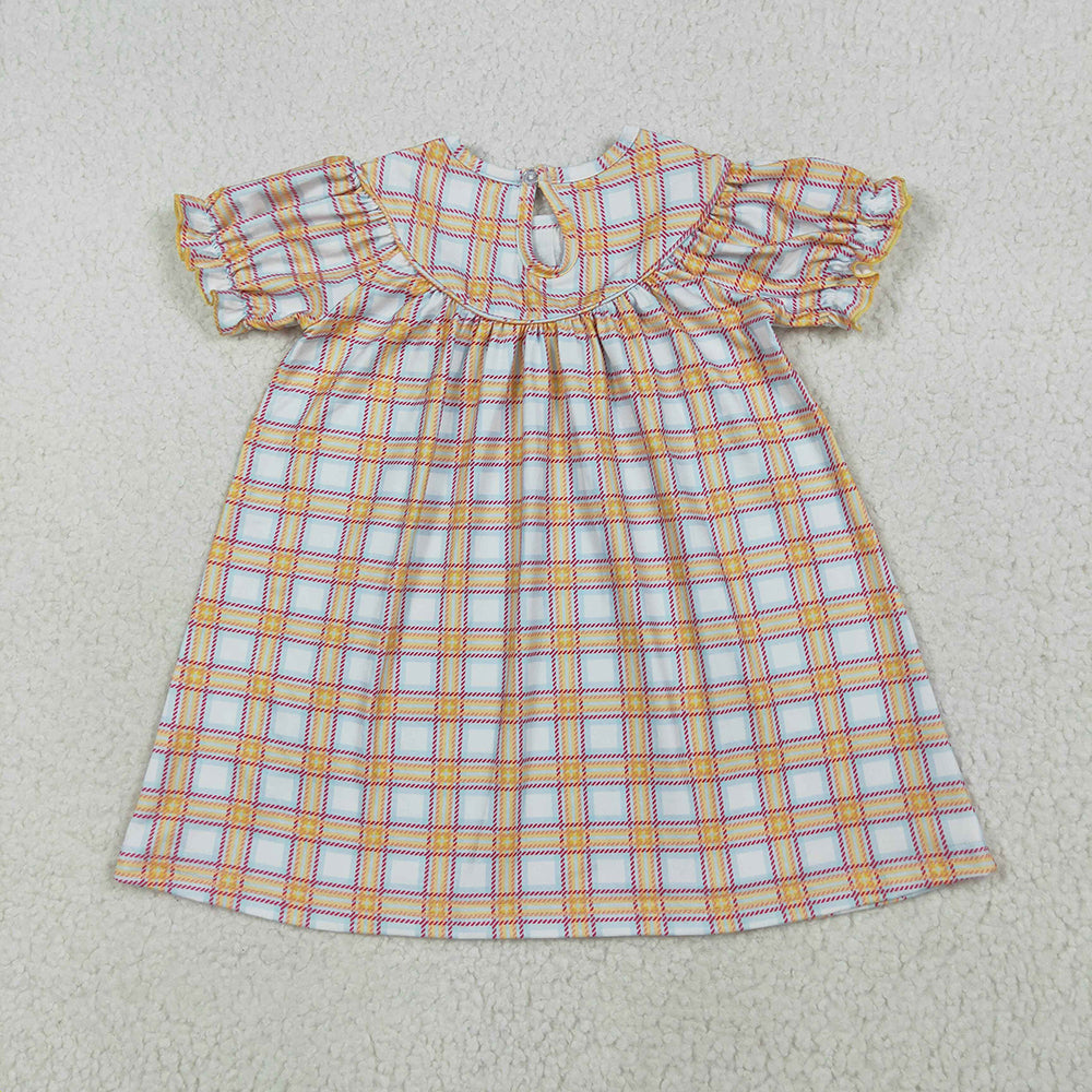 RTS NO MOQ (In stock) GSD2276 Baby Girls Summer Dress Cow tractor plaid short sleeves farm girls dresses