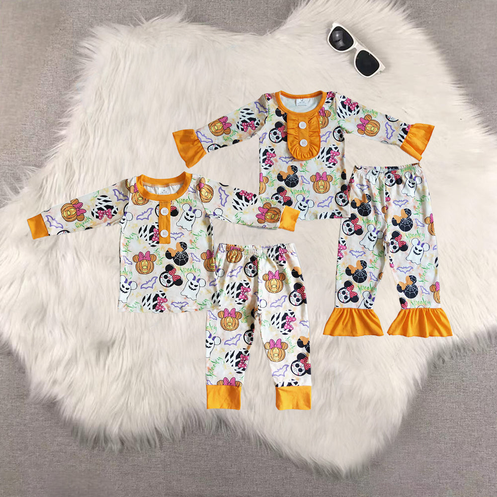 8.21 RTS Sibling Baby Boys Girls Ghost pumpkin mouse print baby girls Halloween pajamas