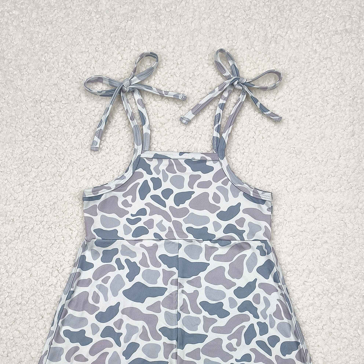 USA Shop (in stock) SR2827 RTS NO MOQ Baby Girls Summer Jumpsuits Grey camo straps shorts length kids girls jumpsuit