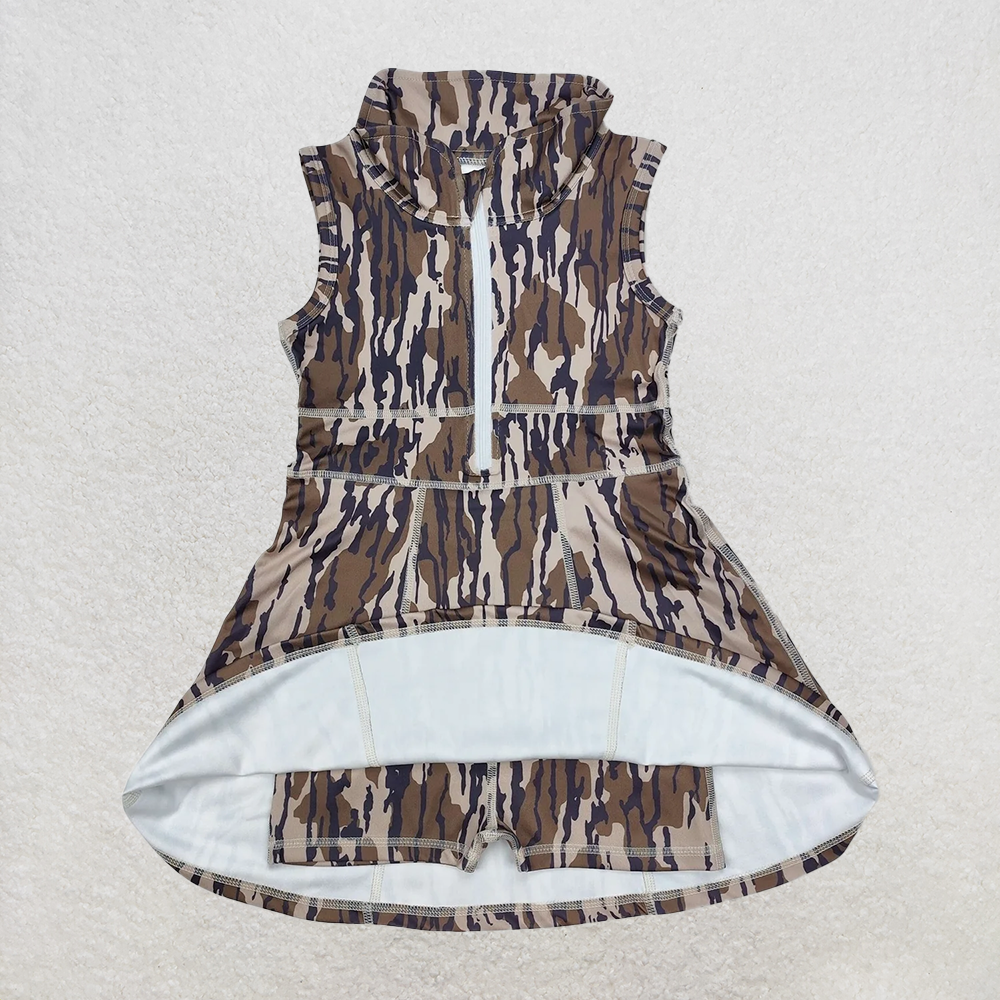 USA Shop (in stock) GSD1383 Bottomland camo sleeveless zipper athletic dress with shorts
