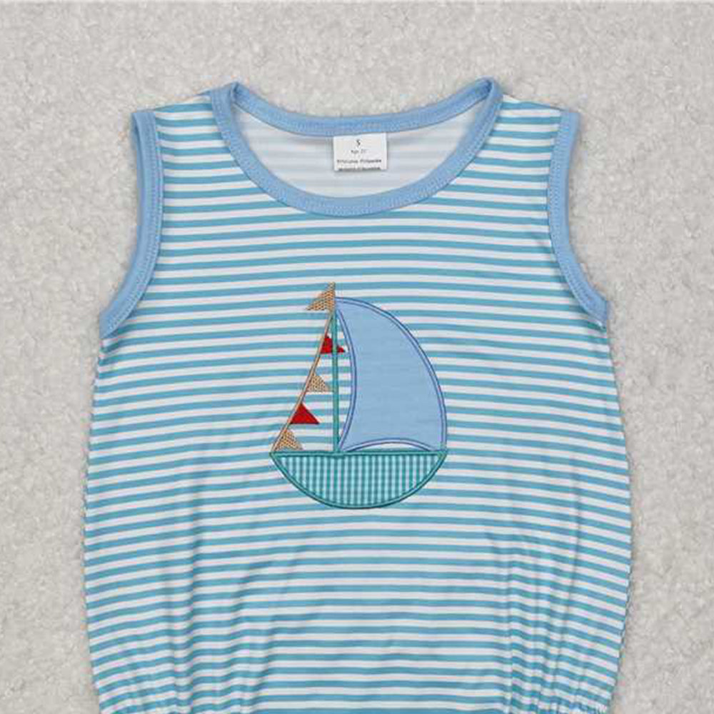 SR2276 RTS NO MOQ Sleeveless stripe boat baby boy summer romper