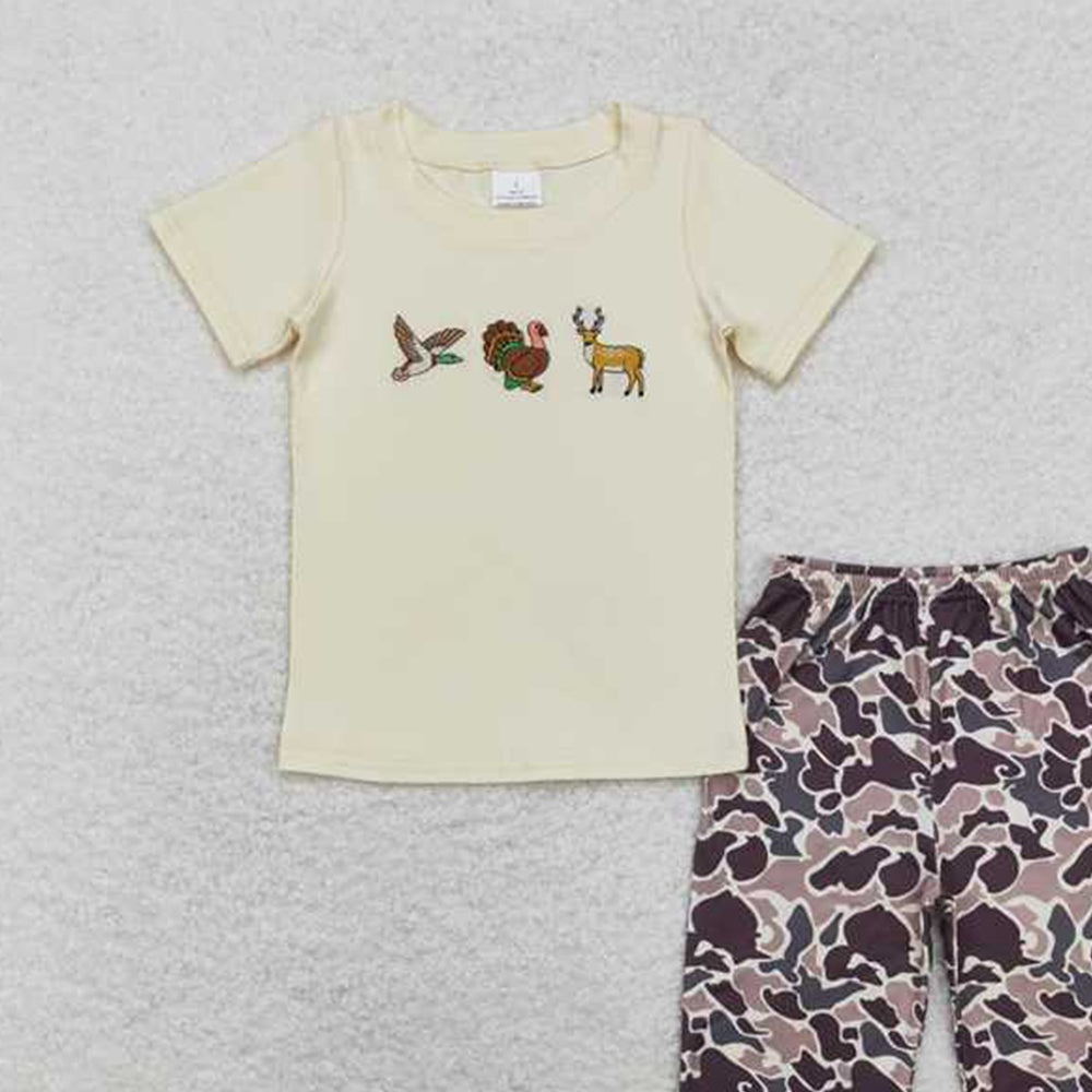 6.11 BSPO0445 RTS NO MOQ Baby Boys Spring Outfits Baby Boys Duck Turkey Deer Top Camo Pants Clothes Sets