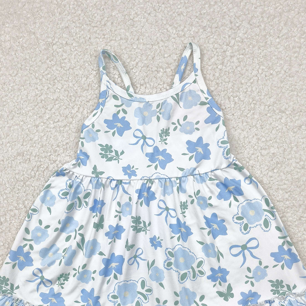 4.12 GSD2377 RTS NO MOQ Baby Girls Summer Dress Baby Girls Summer Blue Floral Dress