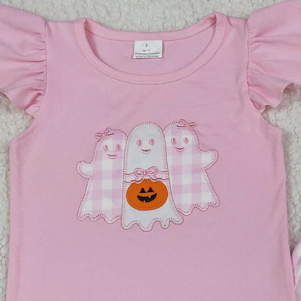 RTS NO MOQ (In stock)GSPO2058 Baby Girl Autumn Outfits Halloween Ghosts Pumpkins Top Pants Halloween Sets
