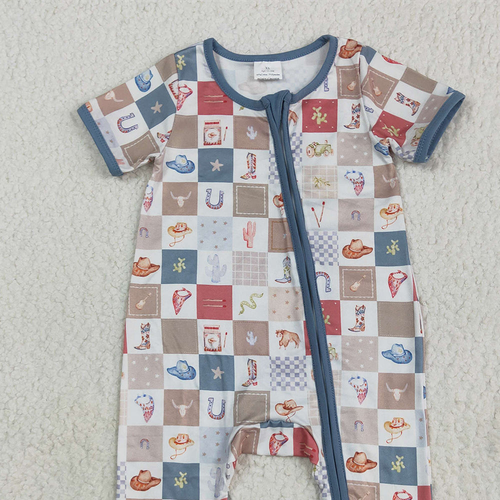 SR3098 RTS NO MOQ Baby Boys Summer Rompers Baby Infant Boys Short Sleeves Boots Cactus Zipper Rompers
