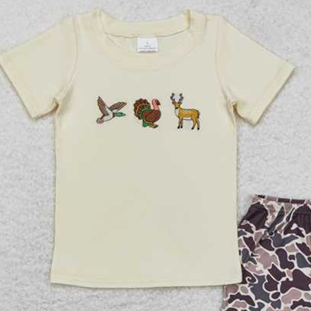 6.11 BSPO0445 RTS NO MOQ Baby Boys Spring Outfits Baby Boys Duck Turkey Deer Top Camo Pants Clothes Sets