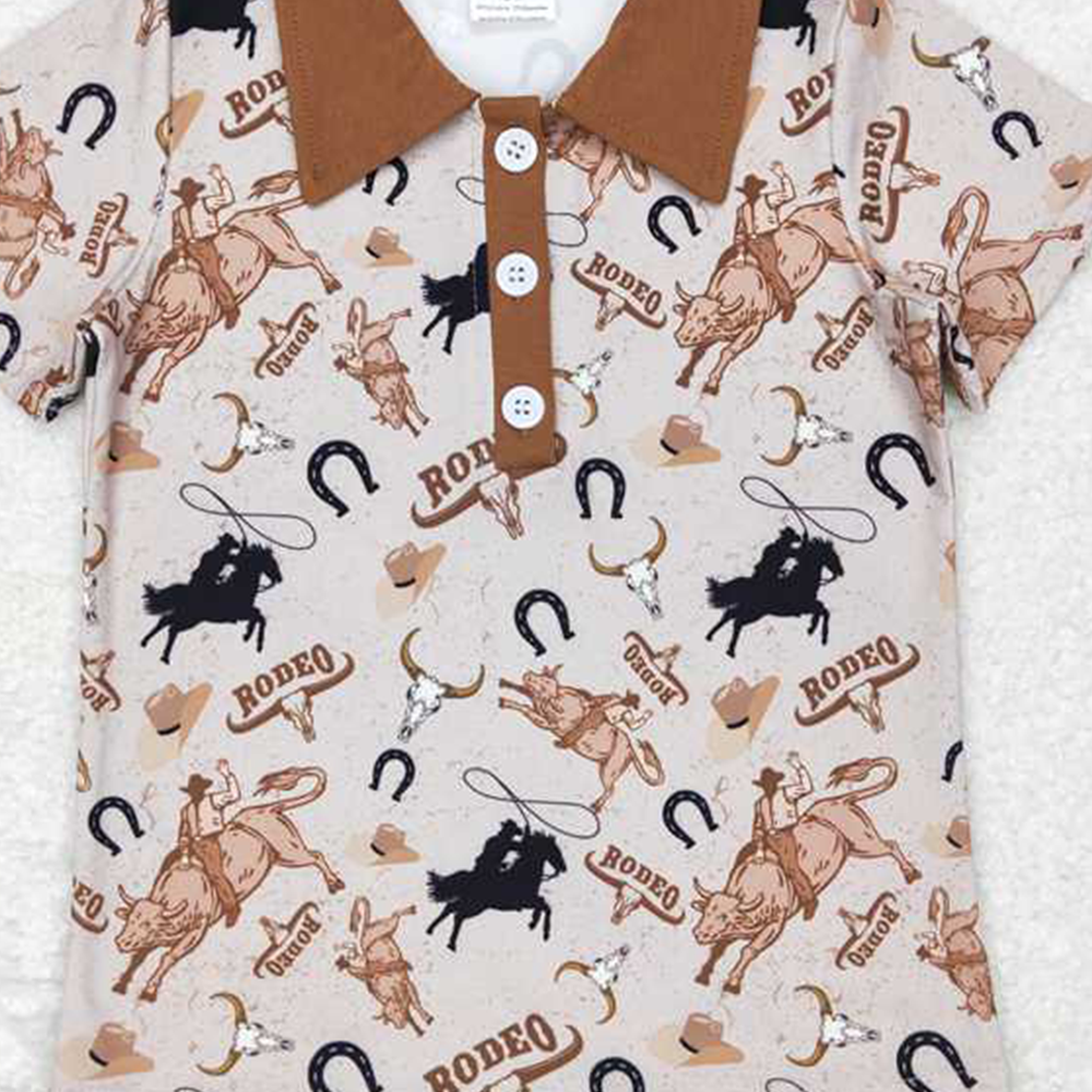 4.07 BT0429 RTS NO MOQ Baby Boys Summer Tops Bull skull rodeo short sleeves western boy polo shirt