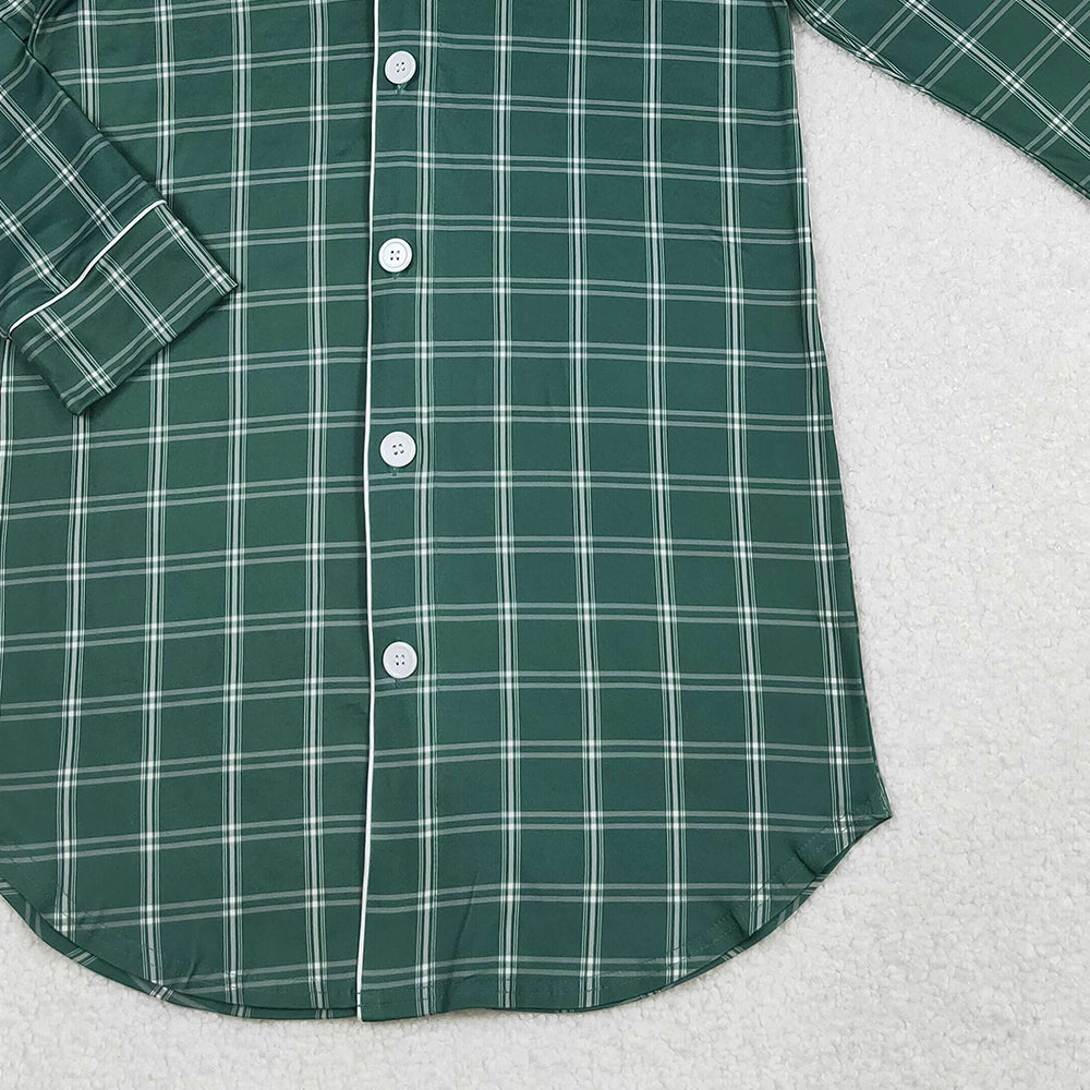 9.29 RTS NO MOQ (In stock)GT0621 Embroidery Deer Adult Women Green Checked Christmas Tops Sleep Wears