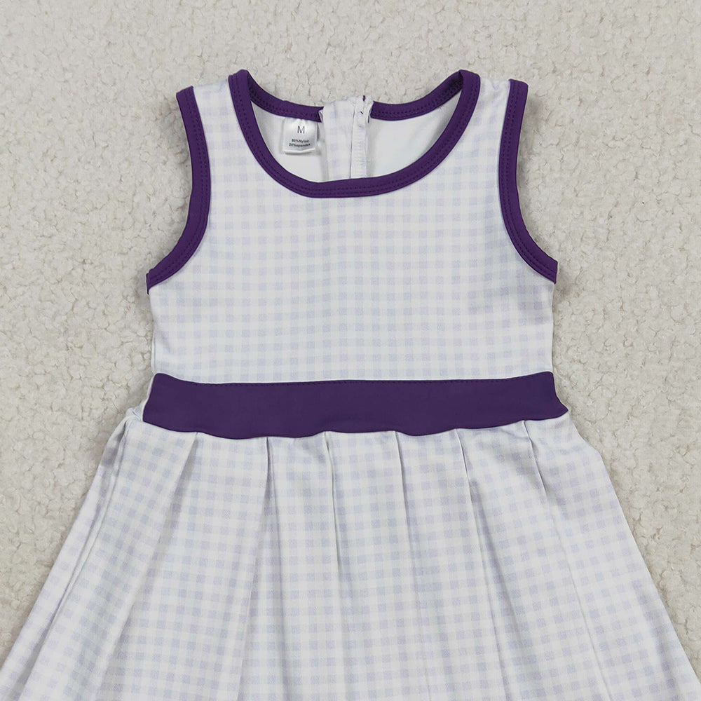 RTS NO MOQ (In stock)GSD2758 Baby Girls Yoga Dress Baby Girls Purple Plaid Zipper Shorts Yoga Activite Knee Length Dresses