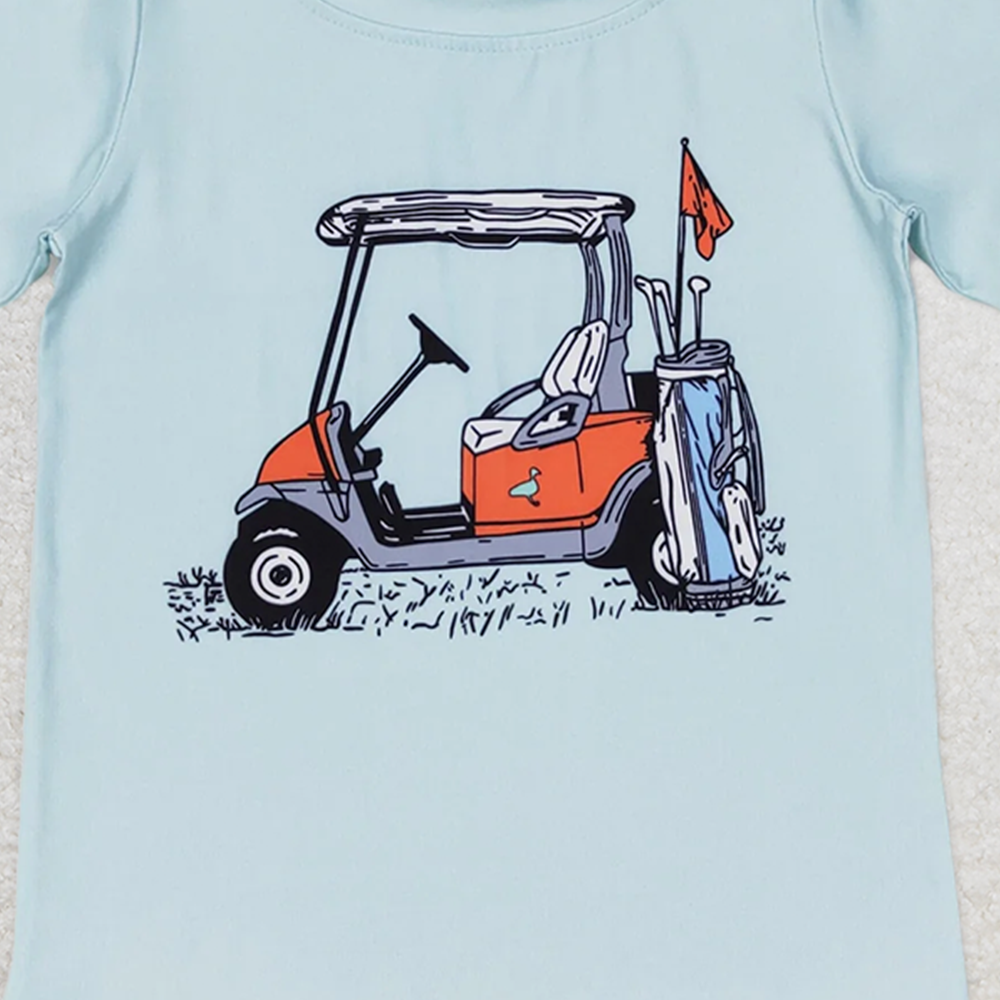 BT0646 RTS NO MOQ Baby Boys Summer Tops Baby Boys Blue Golf Cart Short Sleeve Tee Shirts Tops