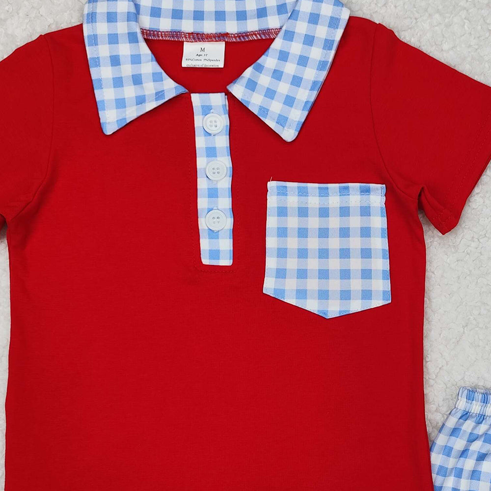 BSSO1152 New Rts No Moq 8-9 Days By Air Arrived it Red short sleeves polo shirt plaid shorts boys clothes