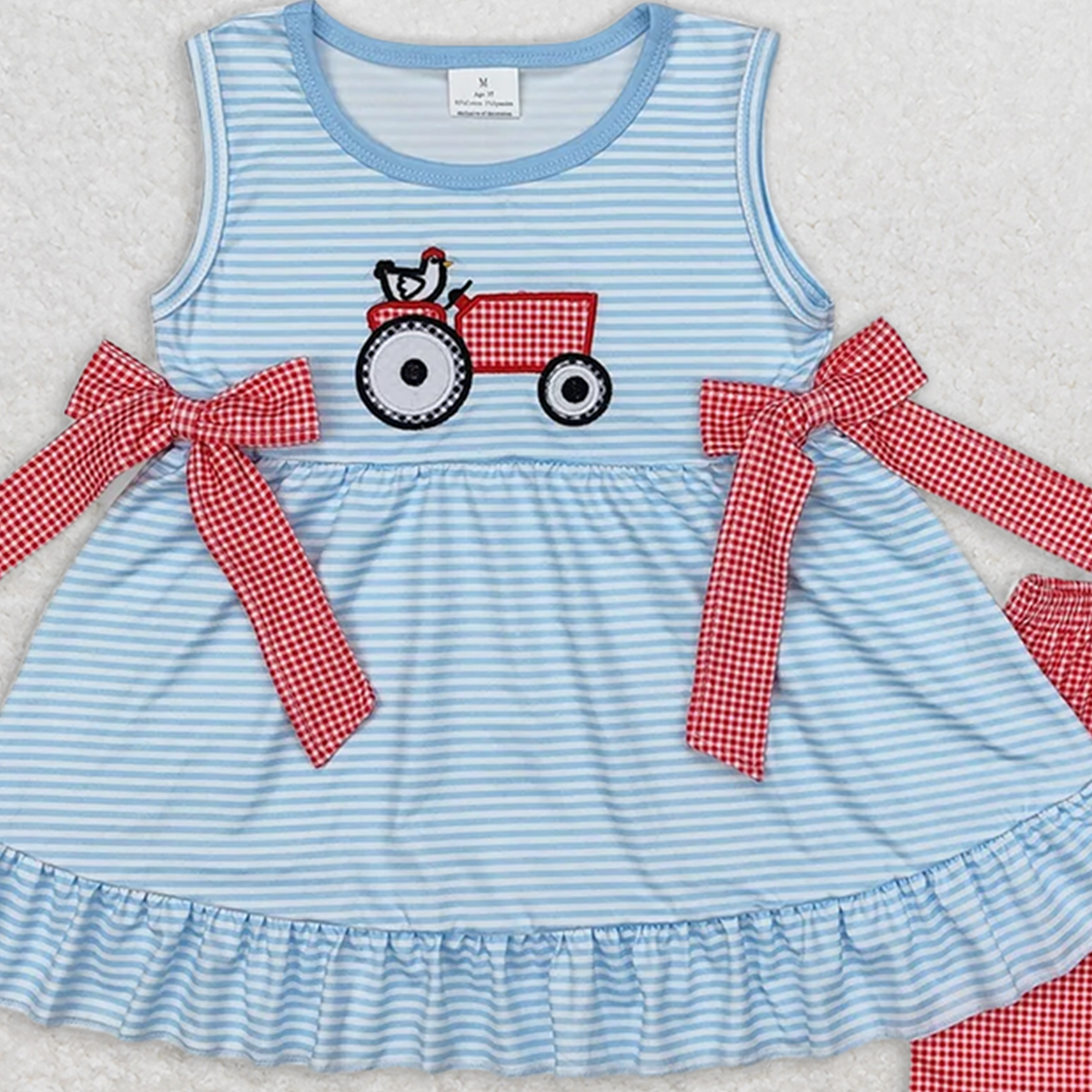 GSSO1728RTS NO MOQ Baby Girls Summer Outfits Sleeveless chicken tractor tunic plaid shorts girls clothes