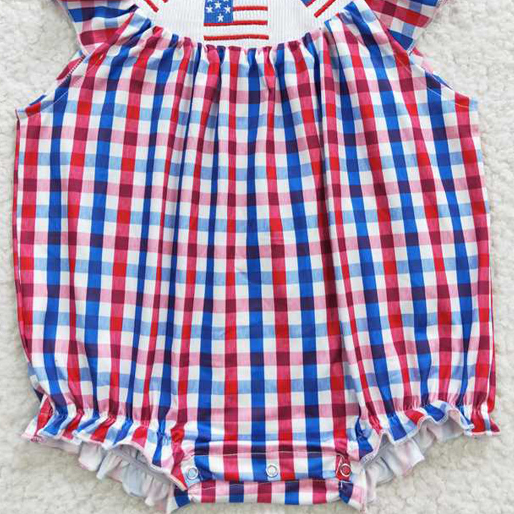 4.11 SR0388 RTS NO MOQ Flag embroidery smock baby girls 4th of july romper