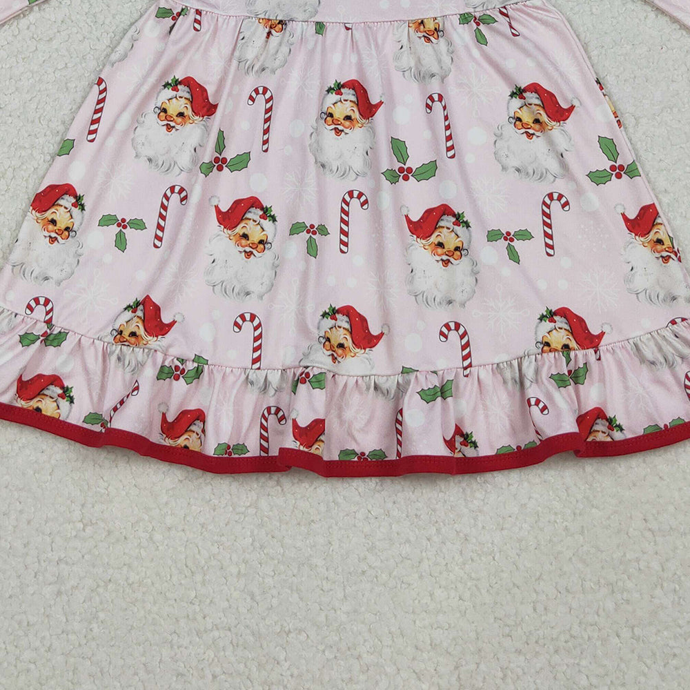 10.10 RTS NO MOQ (In stock)GLD1251 Baby Girls Winter Dress Baby Girls Santa Holly Candy Cane Christmas Ruffle Knee Length Dresses