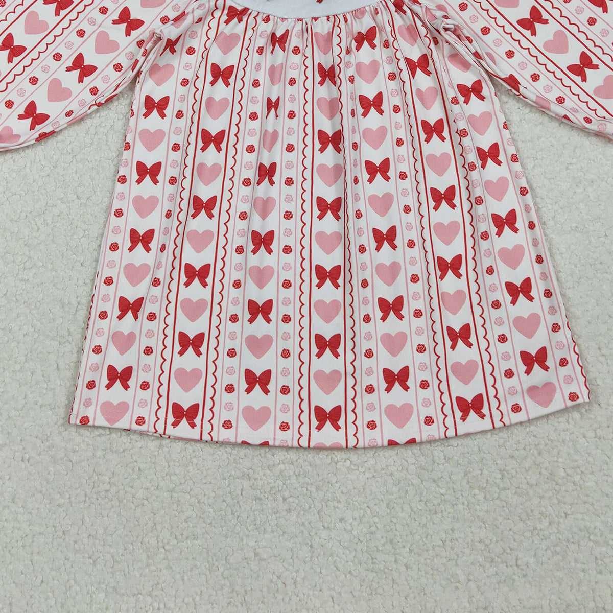 10.17 RTS NO MOQ (In stock)GLD1336 Baby Girls Winter Dress Embroidery Bows Hearts Baby Girls Stripes Valentine Knee Length Dresses