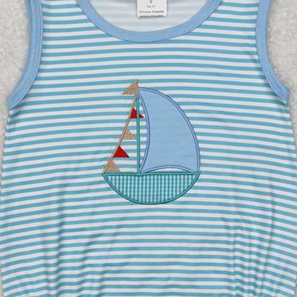 SR2276 RTS NO MOQ Sleeveless stripe boat baby boy summer romper