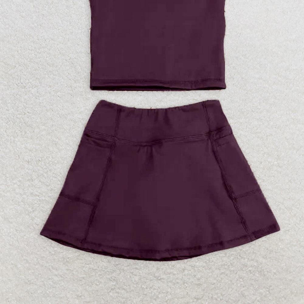 6.16 GSD1981 RTS NO MOQ Baby Girls Yoga Outfits Brown sleeveless top skirt kids girls active wear set
