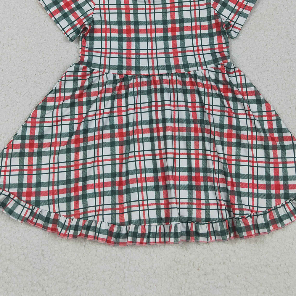 RTS NO MOQ (In stock)GSD2613 Baby Girls Summer Dress Baby Girls Red Green Checked Christmas Ruffle Knee Length Dresses