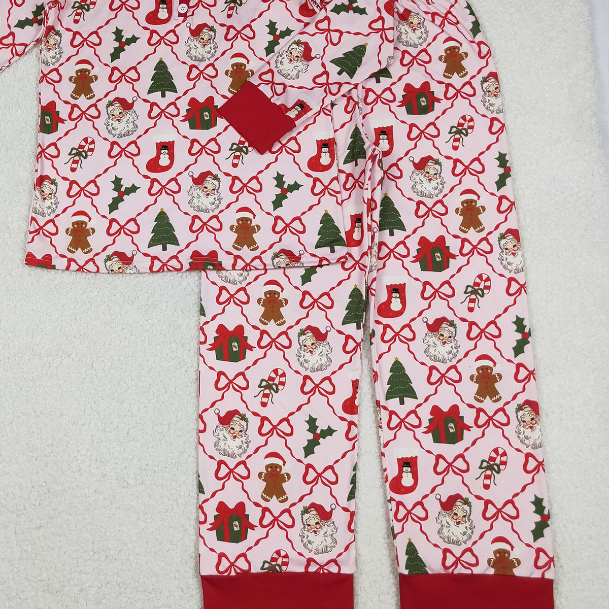 10.18 RTS NO MOQ (In stock)GLP2815 Adult Women Red Bows Santa Checked Pant Christmas Pajamas Sets