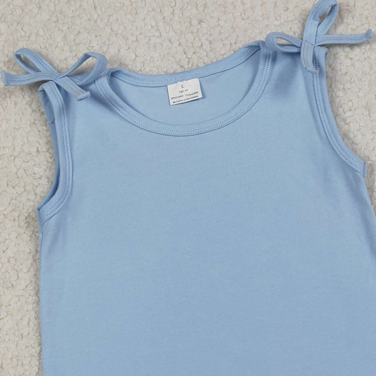 3.23 RTS NO MOQ (In stock)GSD3705 Kids Fashion Clothes Baby Girls Sleeveless Bows Light Blue Scallop Knee Length Dresses