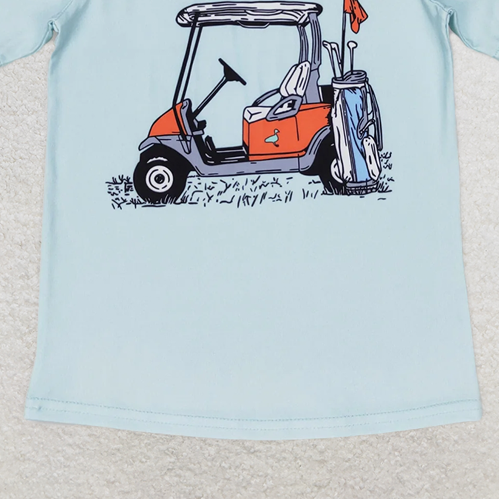 BT0646 RTS NO MOQ Baby Boys Summer Tops Baby Boys Blue Golf Cart Short Sleeve Tee Shirts Tops