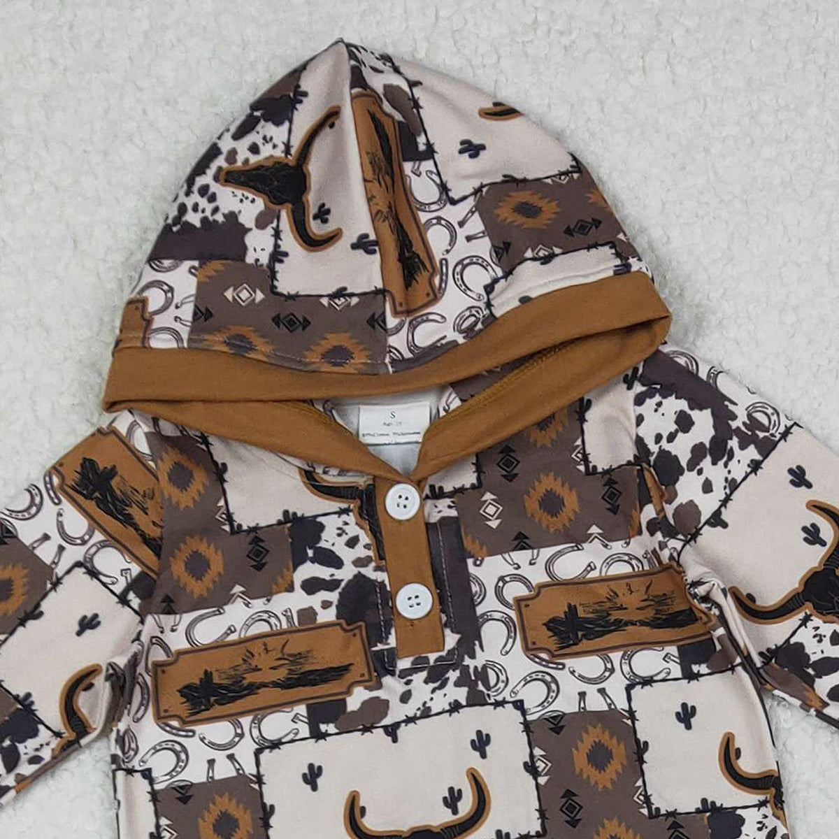 10.16 RTS NO MOQ (In stock)BLP1238 Baby Boys Winter Outfits Baby Boys Aztec Bull Skull Button Hoodies Pockets Pant Western Clothes Sets