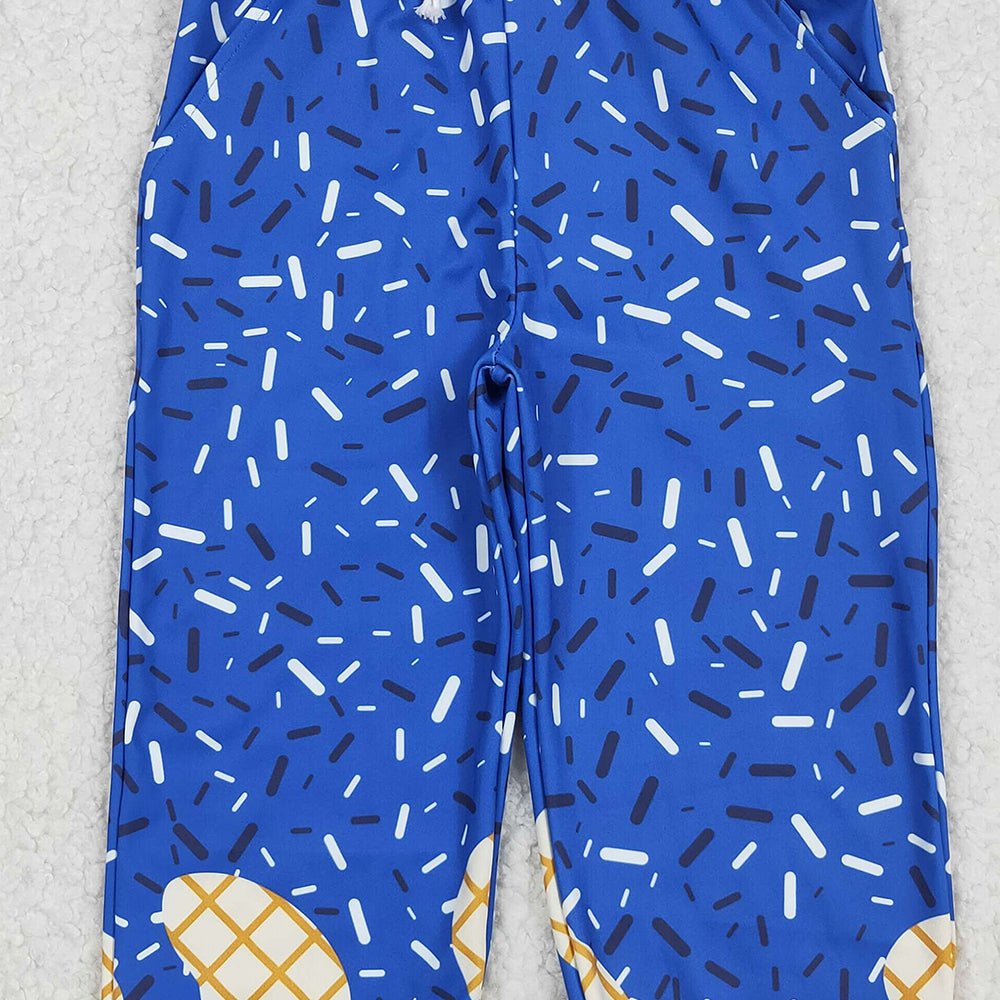 RTS NO MOQ (In stock)P0818 Baby Girls Pants Hot Blue Sprinkles Drip Team Pockets Yoga Active Pants