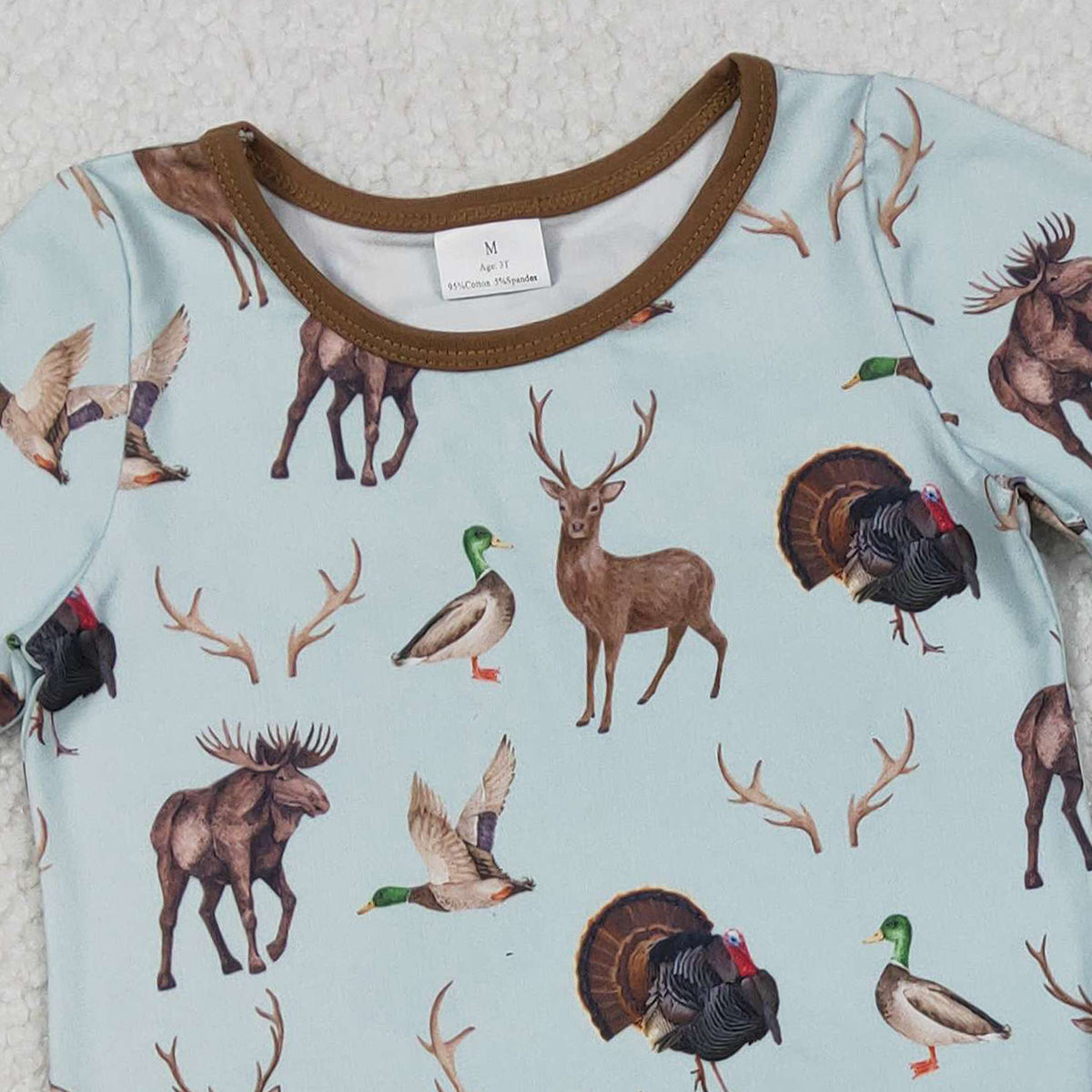 11.22 RTS NO MOQ (In stock)GSSO2709 Baby Girls Turkey Deer Ducks Top Shorts Hunting Pajamas Sets