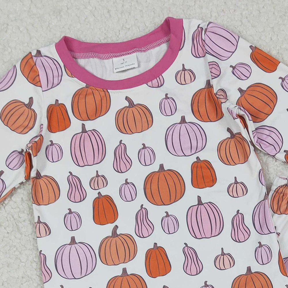 RTS NO MOQ (In stock)GLP2702 Baby Girls Winter Outfits Colorful Pumpkins Plaid Top Pants Fall Pajamas Sets