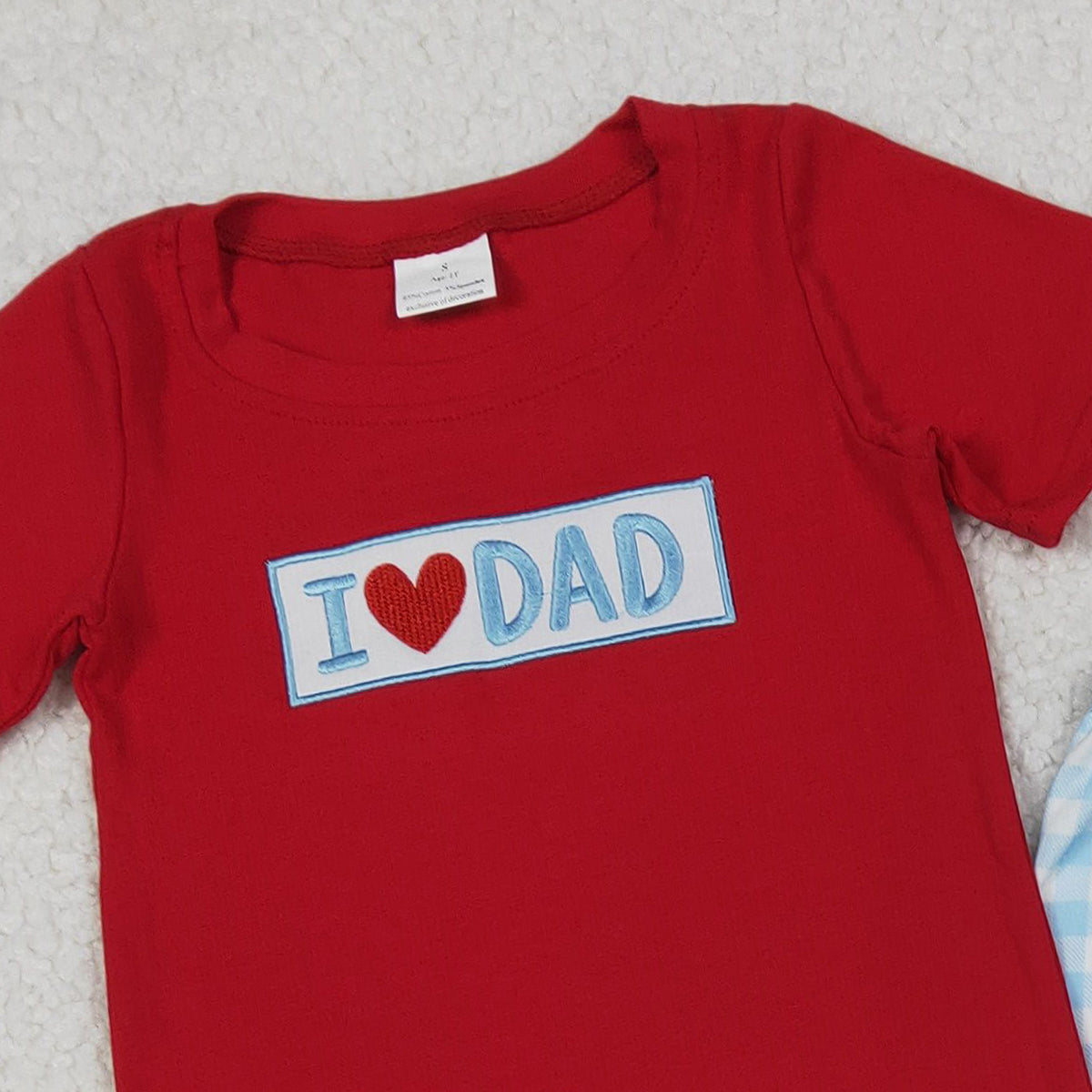 10.21 RTS NO MOQ (In stock)BSPO0589 Embroidery I Love Dad Baby Boys Shirts Checked Pants Clothes Sets