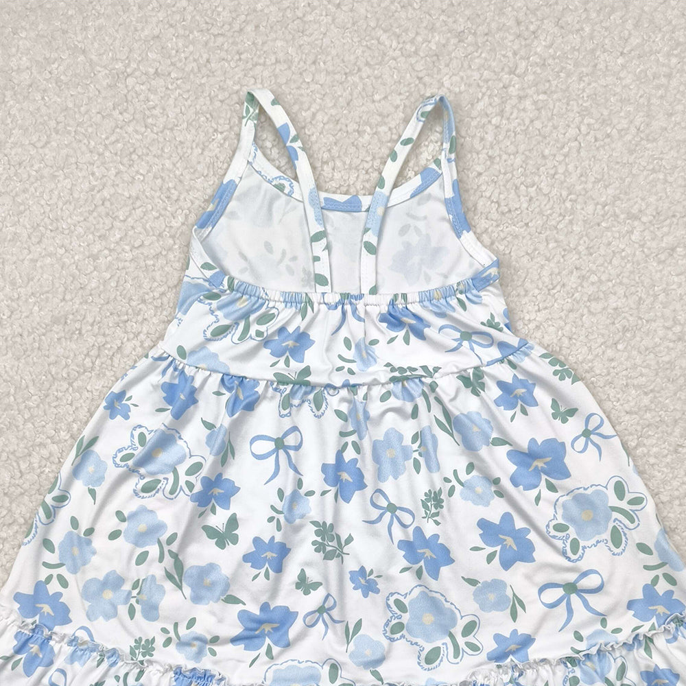 4.12 GSD2377 RTS NO MOQ Baby Girls Summer Dress Baby Girls Summer Blue Floral Dress