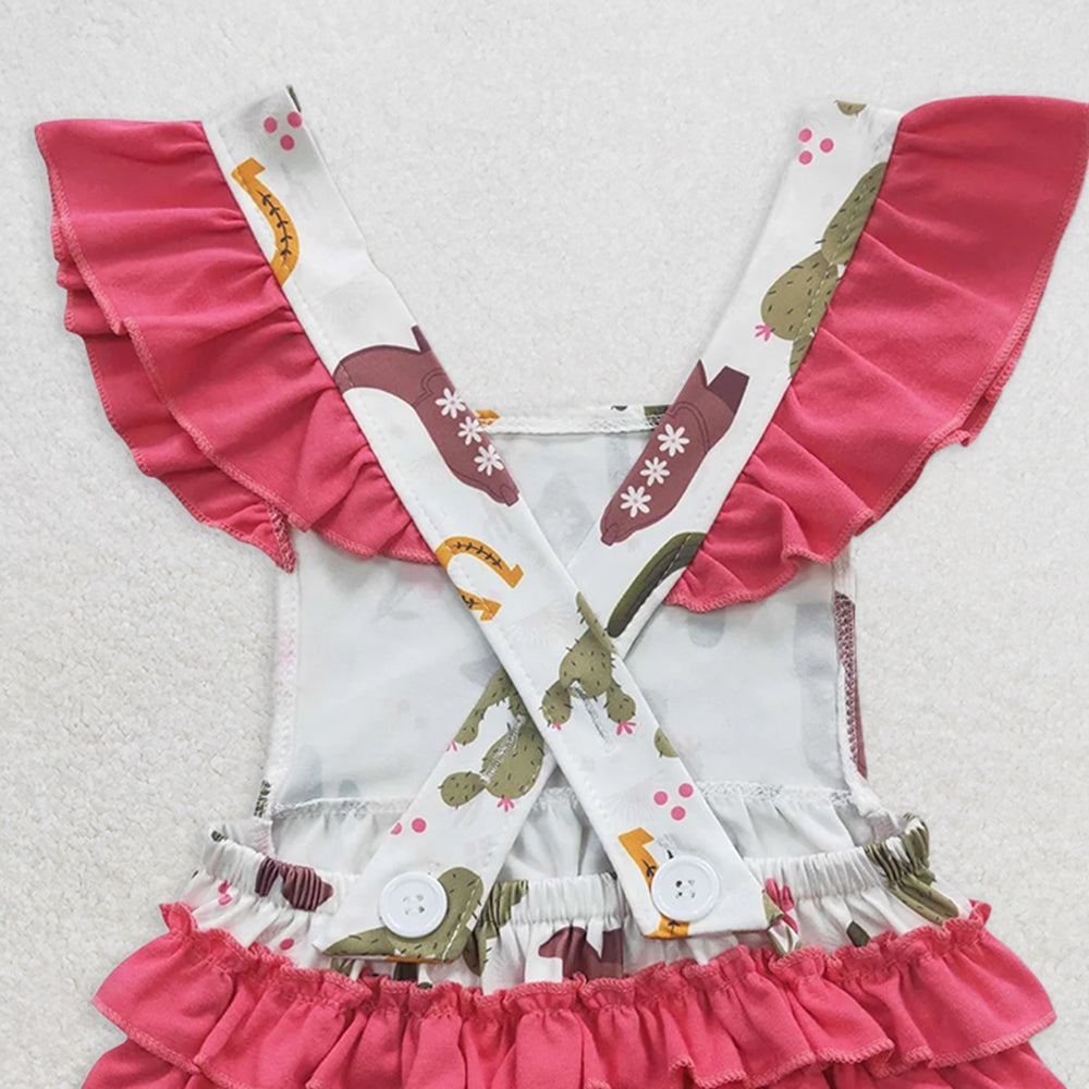 SR0384 RTS NO MOQ Baby Girls Summer Rompers Baby Girls Cactus Ruffles Western Rompers