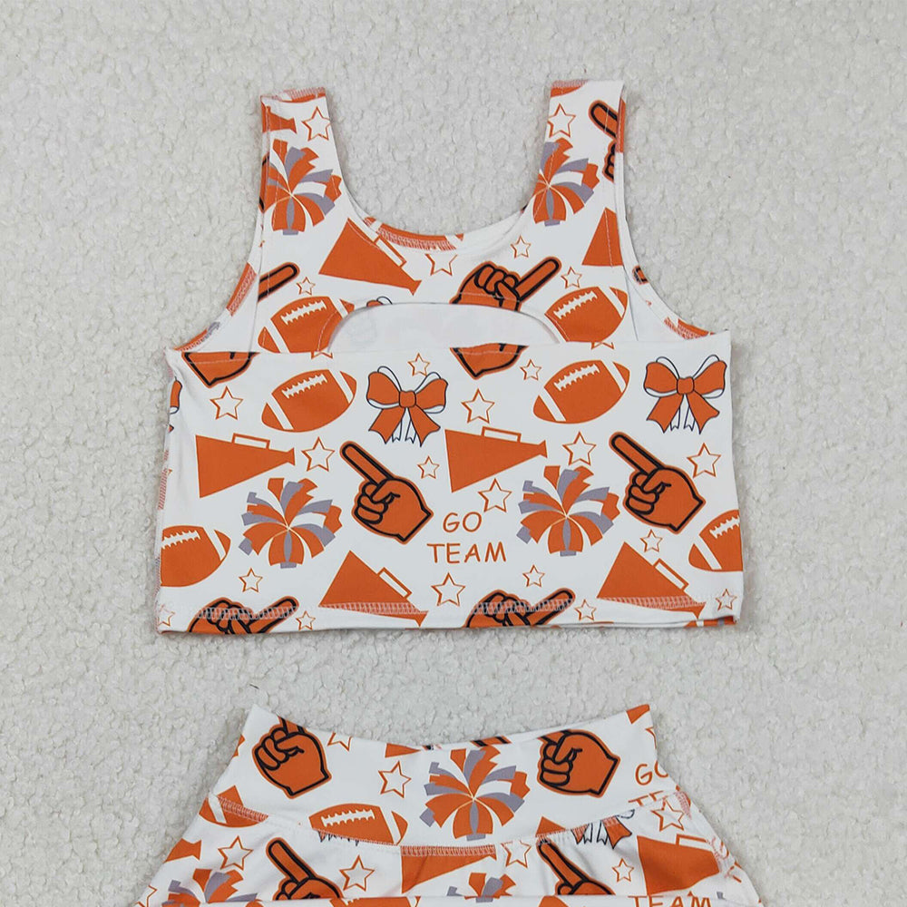 RTS NO MOQ (In stock)GSD2695 Baby Girls Yoga Sets Baby Girls Team Yellow Footballs T Vest Top Short Skirts Yoga Set