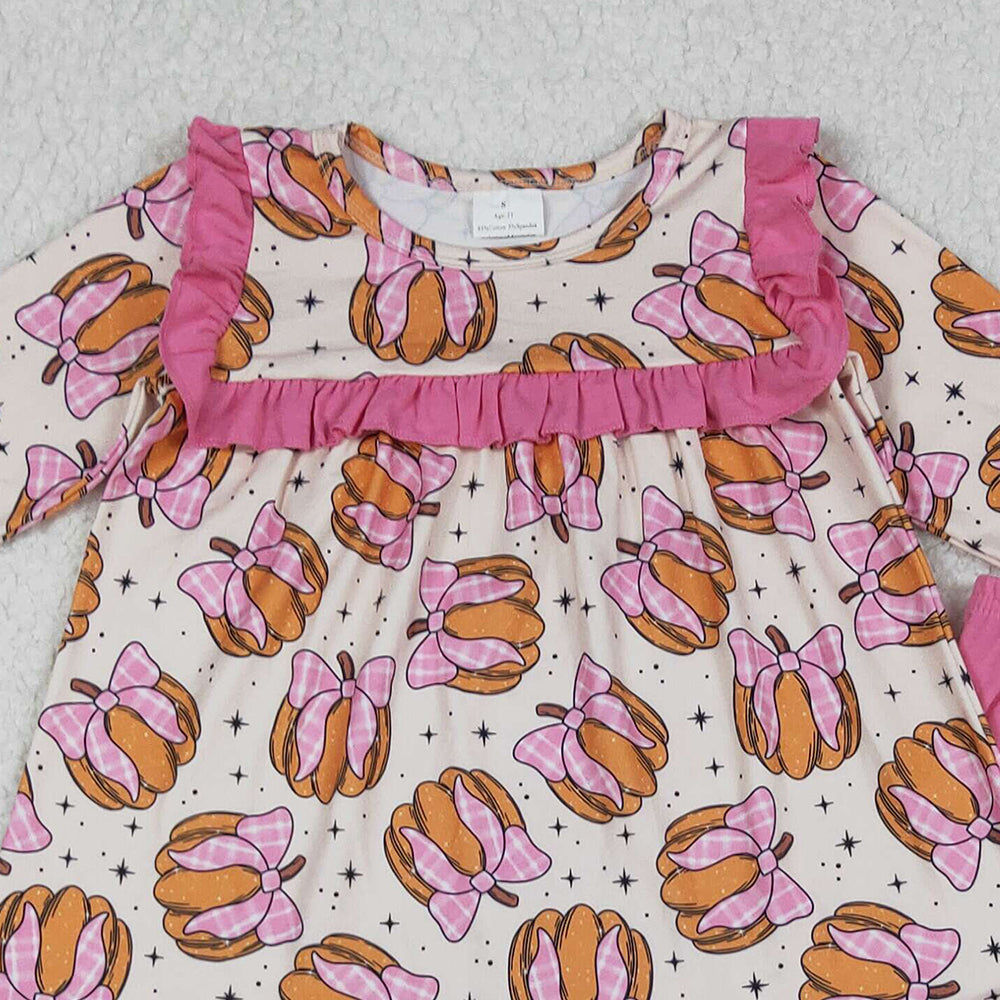 RTS NO MOQ (In stock)GLP2348 Baby Girls Winter Outfits Girls Long Sleeve Pumpkin Bow Tunic Pants Outfit Cute Fall Kids Clothing Set
