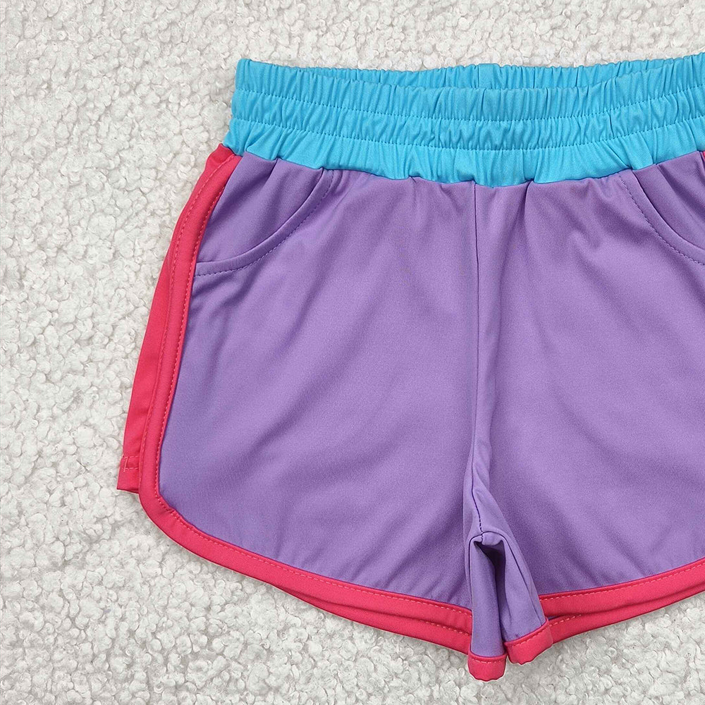 4.11 SS0555 RTS NO MOQ Baby Girls Summer Yoga Shorts Lavender pink patchwork kids girls activewear yogo shorts