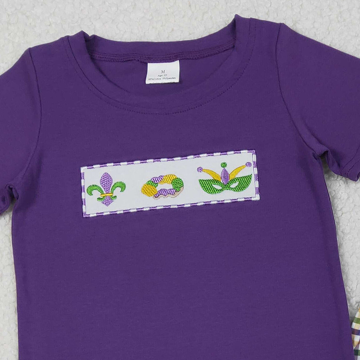 12.16 RTS NO MOQ (In stock)BSSO1603 Embroidery Anchor Donuts Baby Boys Mardigras Top Checked Shorts Clothes Sets