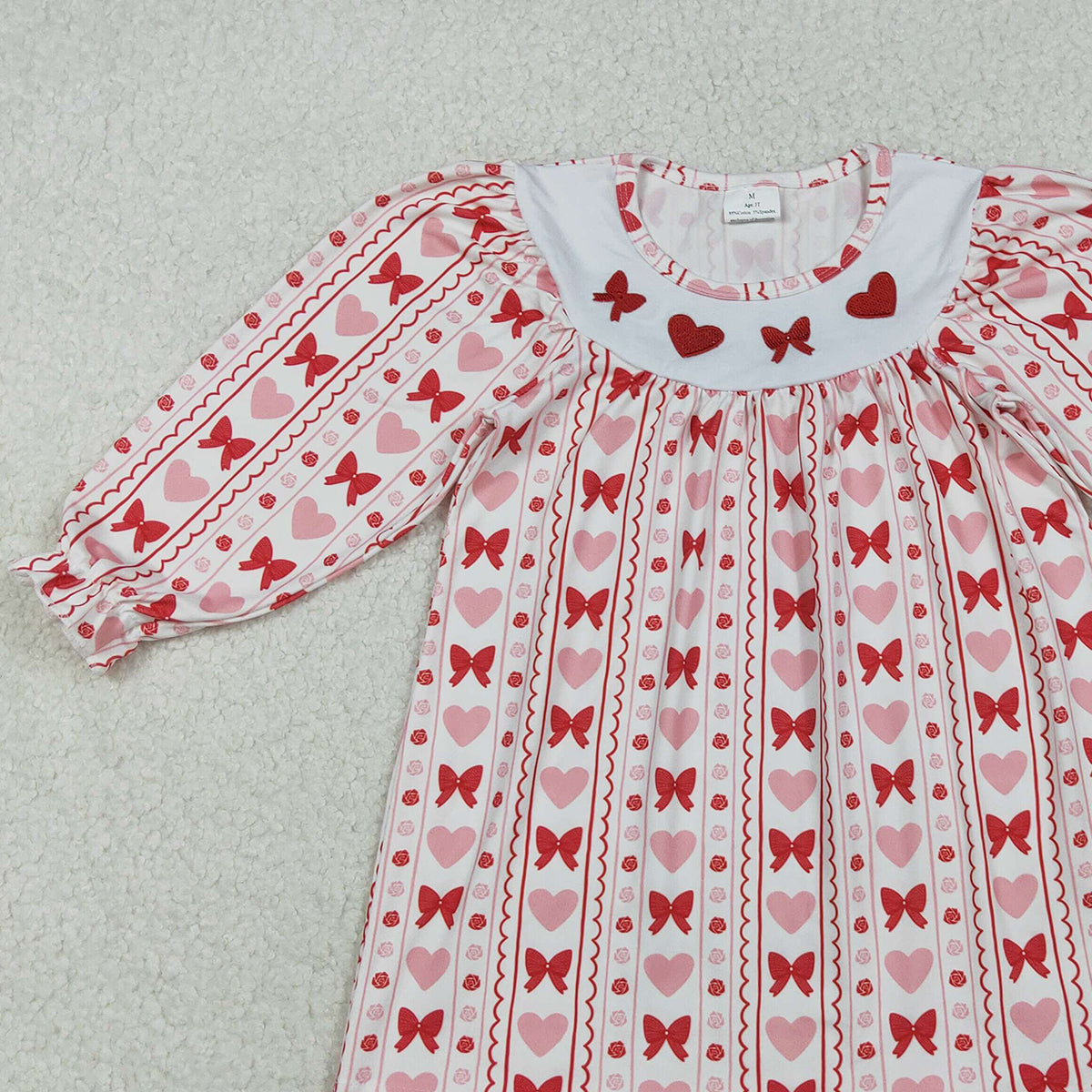 10.17 RTS NO MOQ (In stock)GLD1336 Baby Girls Winter Dress Embroidery Bows Hearts Baby Girls Stripes Valentine Knee Length Dresses