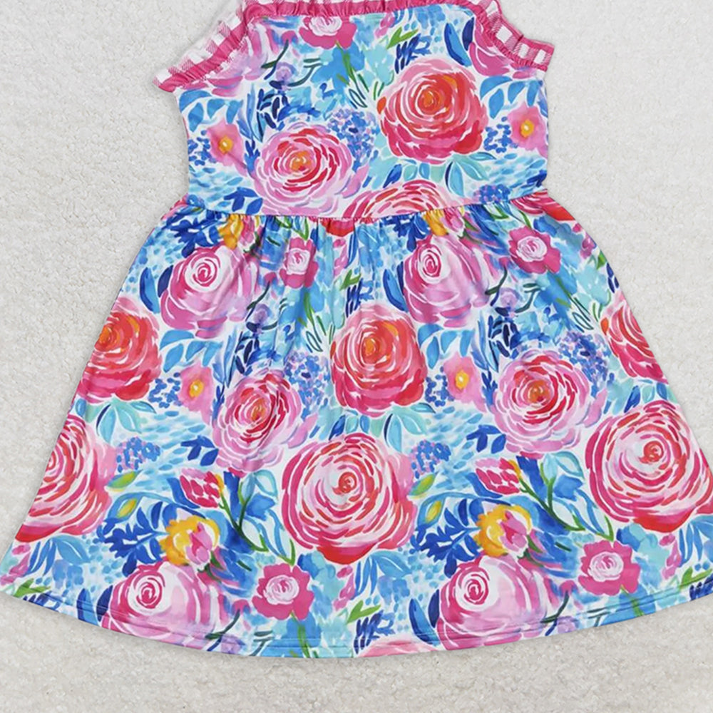 GSD0895RTS NO MOQ Baby Girls Summer Dress Baby Girls Pink Flowers Straps Sibling Summer Dresses Rompers Clothes Sets