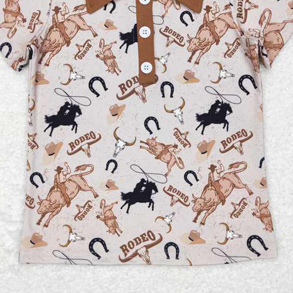 4.07 BT0429 RTS NO MOQ Baby Boys Summer Tops Bull skull rodeo short sleeves western boy polo shirt