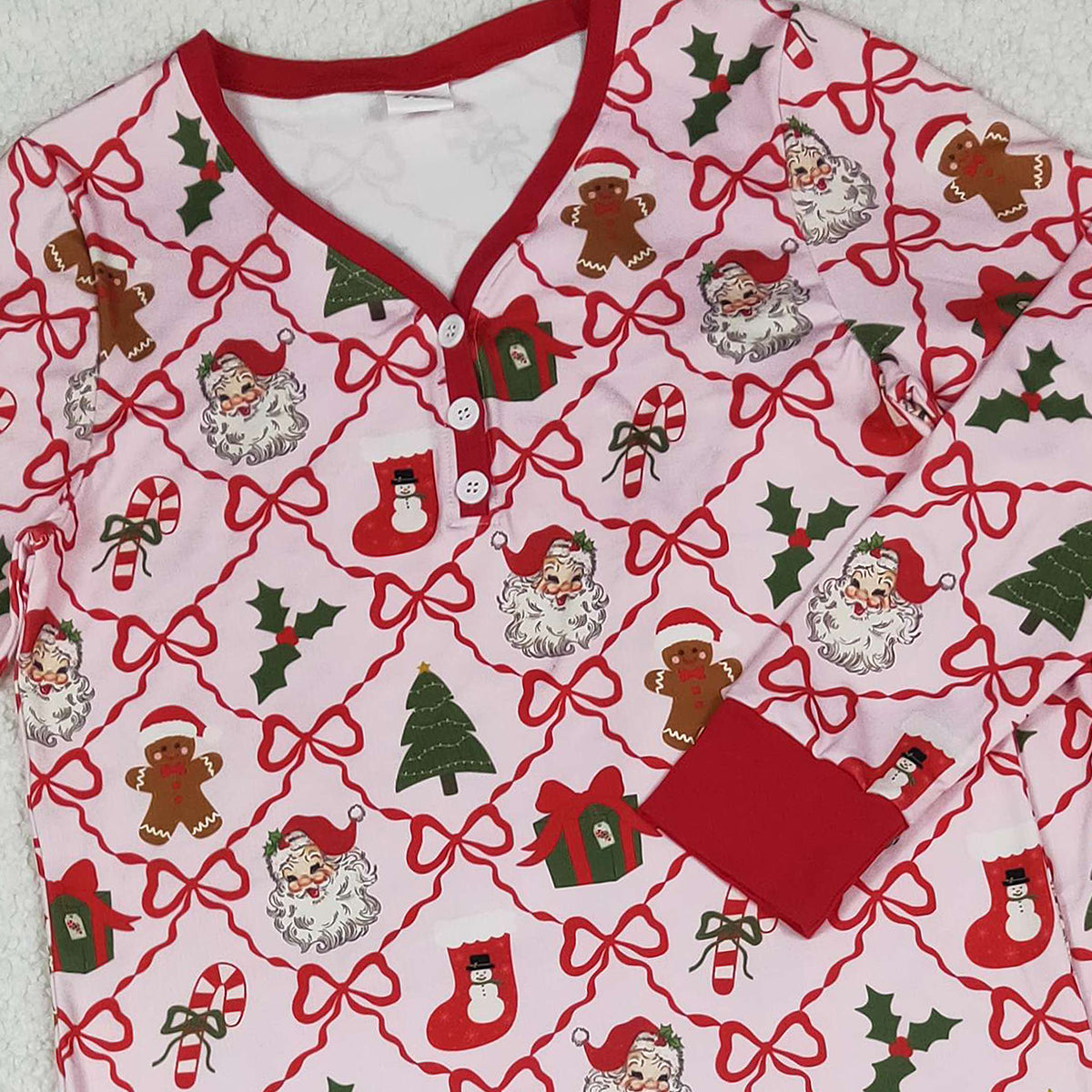 10.18 RTS NO MOQ (In stock)GLP2815 Adult Women Red Bows Santa Checked Pant Christmas Pajamas Sets