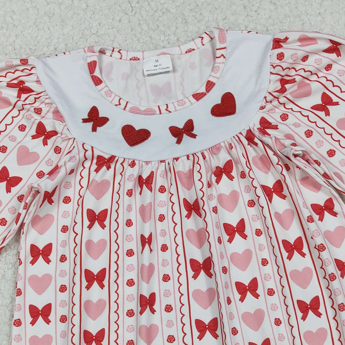 10.17 RTS NO MOQ (In stock)GLD1336 Baby Girls Winter Dress Embroidery Bows Hearts Baby Girls Stripes Valentine Knee Length Dresses