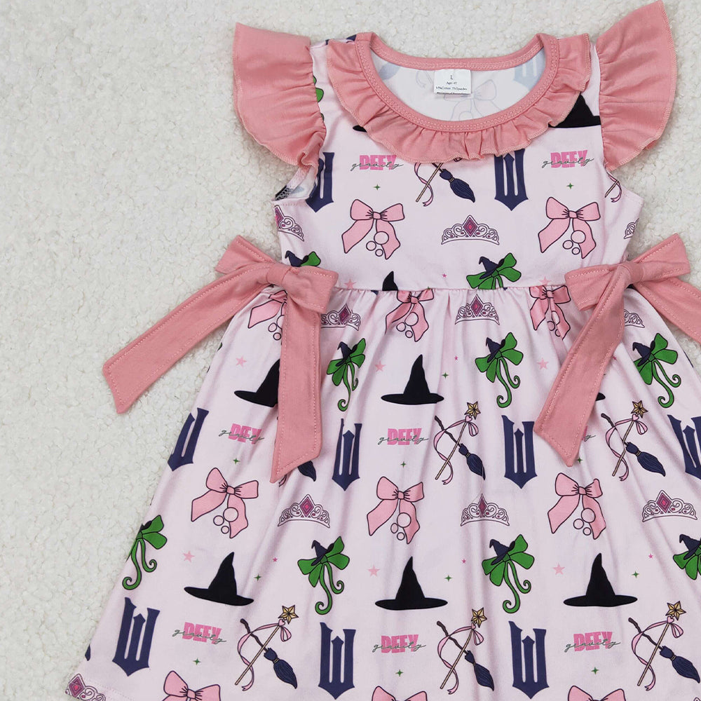 5.16 GSD1895 RTS NO MOQ Flutter sleeves bow witches baby girls dresses