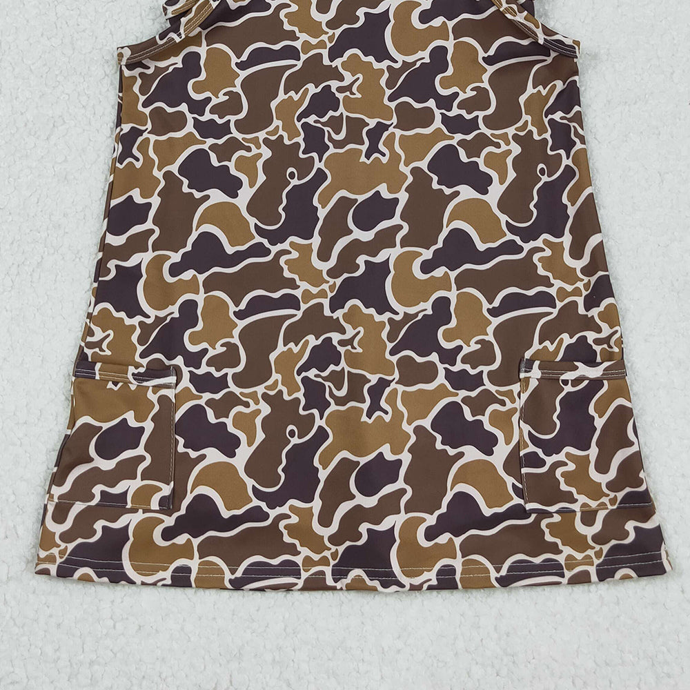 RTS NO MOQ (In stock)GSD2722 Baby Girls Yoga Dress Strap Brown Camo Pockets Yoga Active Knee Length Dresses